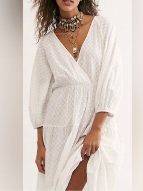 Free people like air surplice puff sleeve maxi slit dress
